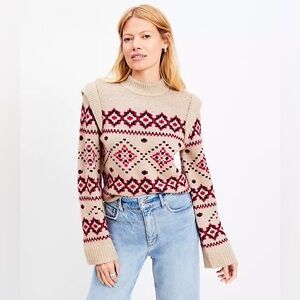 LOFT Fair Isle Shoulder Trim Sweater